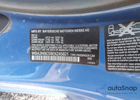 2014 BMW 428I xDrive z USA, uszkodzony, nr VIN WBA3N9C59EK245821